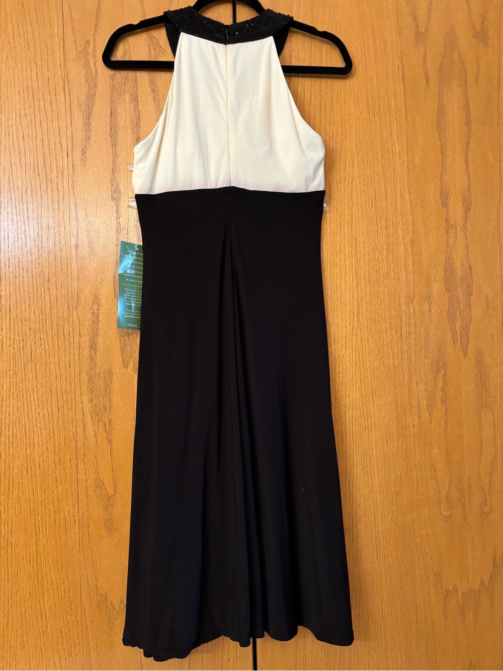 Jessica Howard Black and White Halter Maxi with Beaded Collar